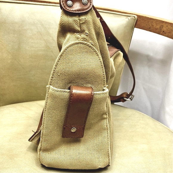 Relic By Fossil Tan Burlap Brown Leather Shoulder Bag Purse Canvas Handbag Tote - Picture 8 of 15